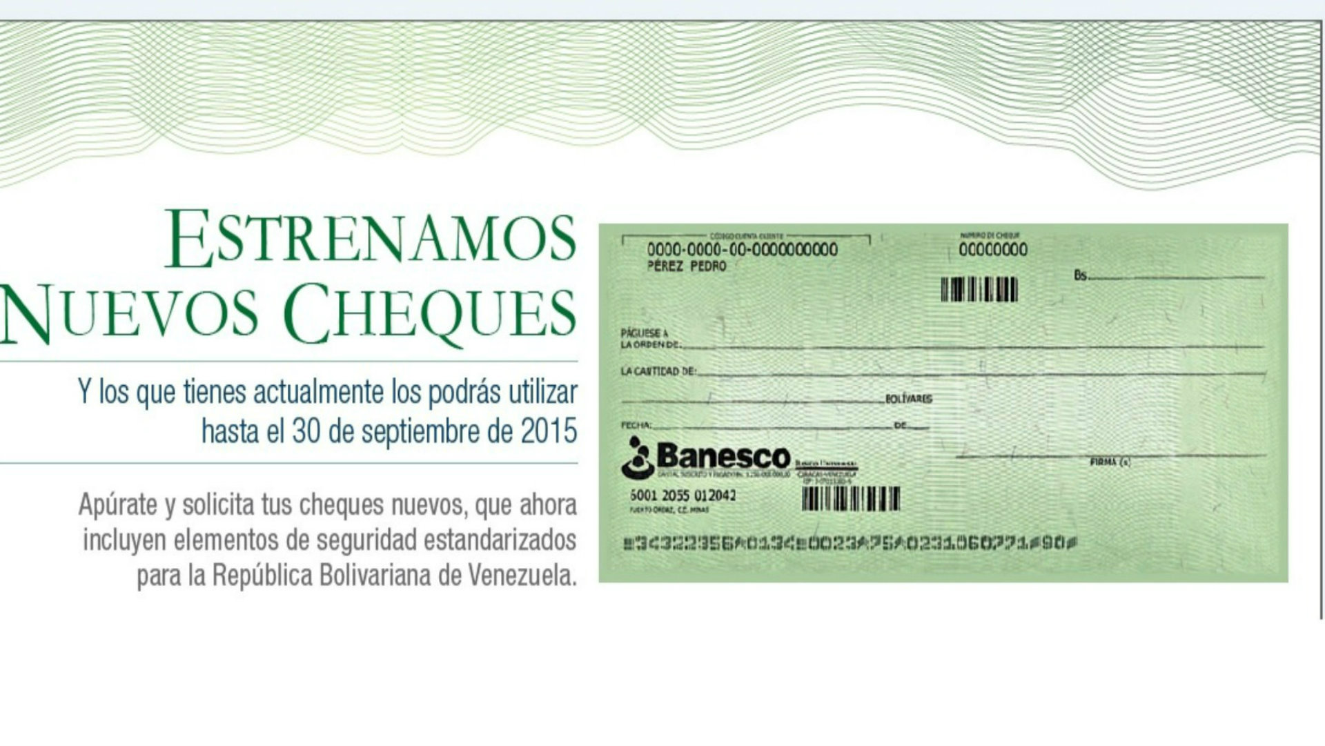 Banesco presenta su nuevo cheque bajo el formato único El Interés