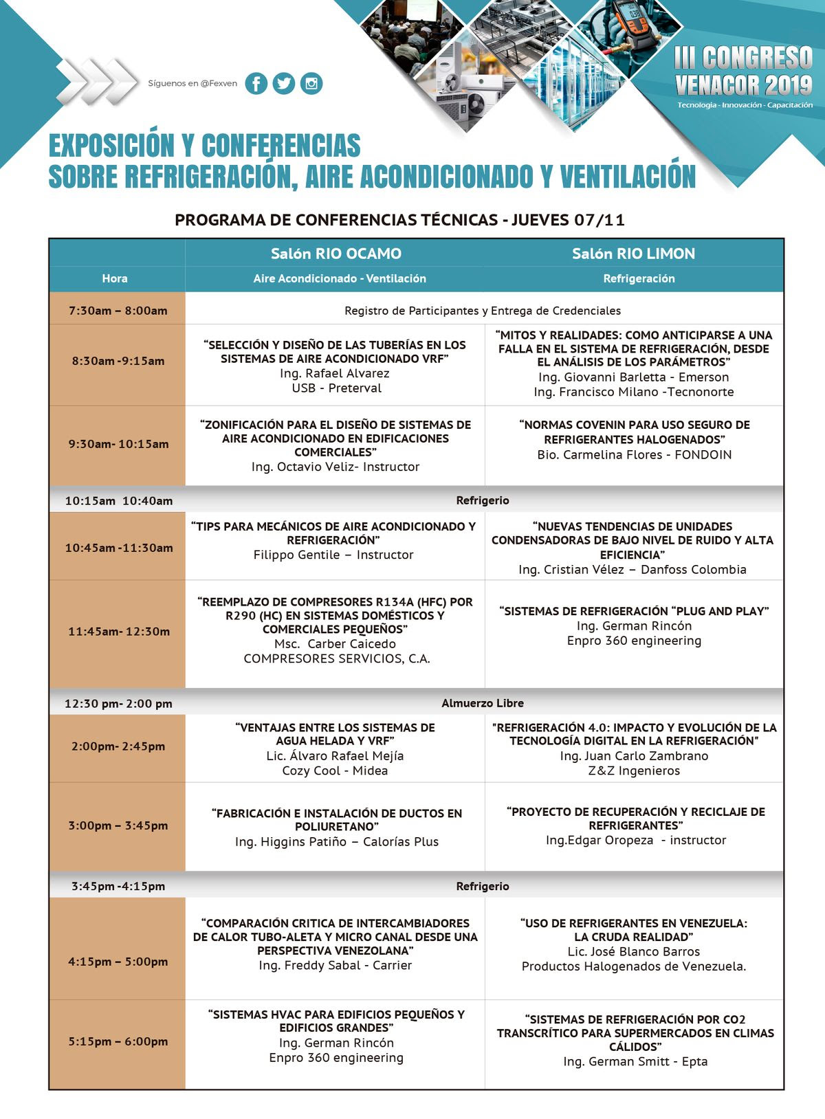 Programa de conferencias técnicas - III Congreso de Venacor 2019