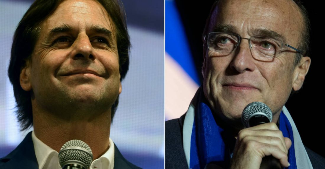 Luis Lacalle Pou y Daniel Martínez, candidatos presidenciales uruguayos. Foto: AFP